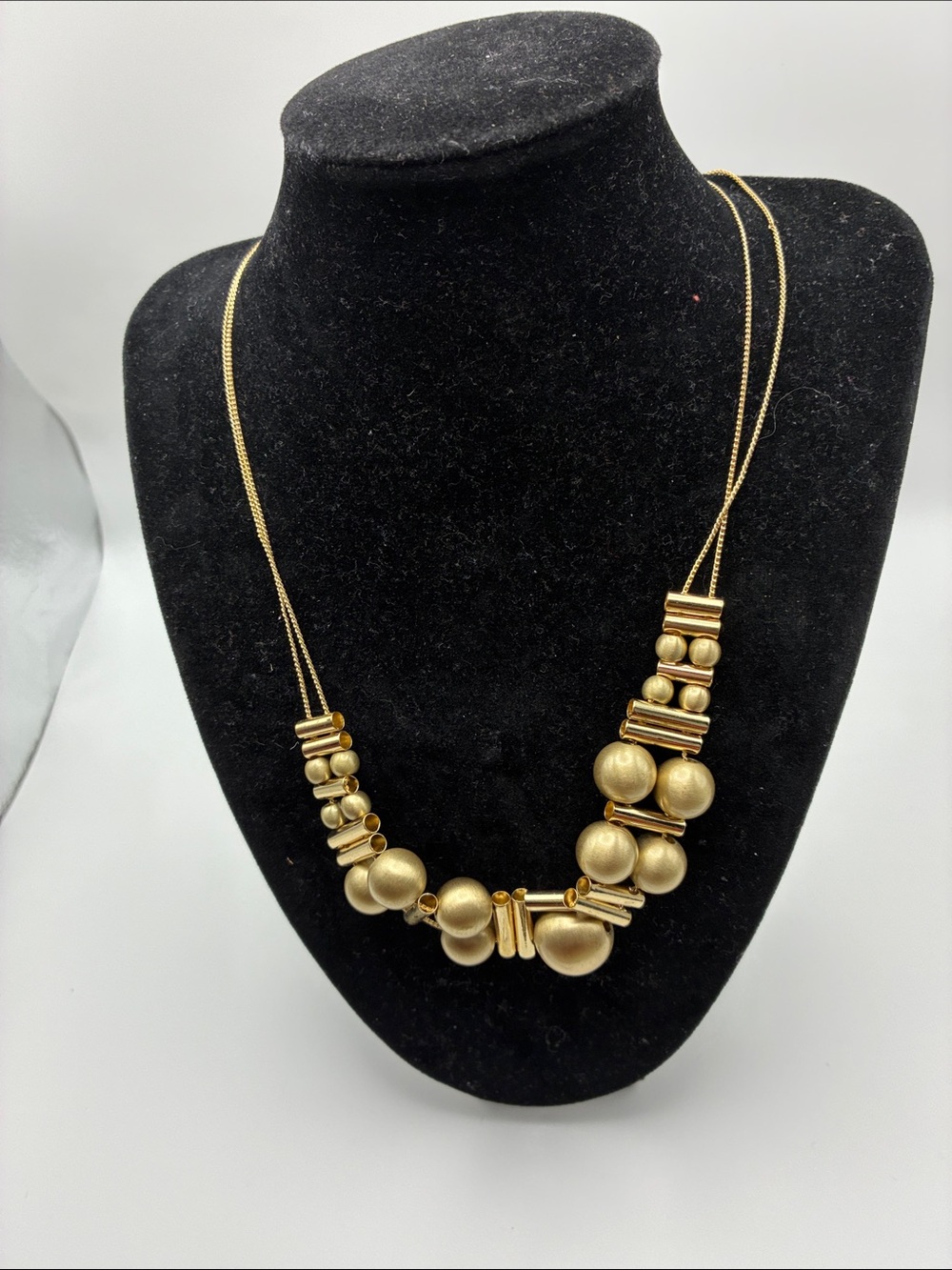 Matte Gold Beaded Layered Statement Necklace - Women Jewelry